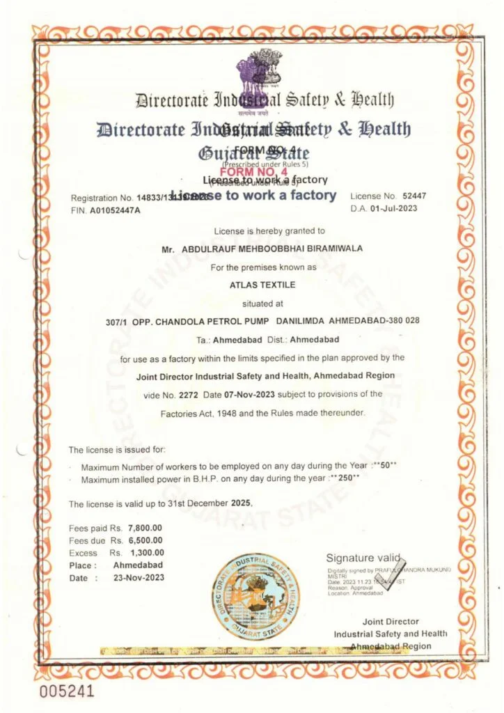 Factory Certificate